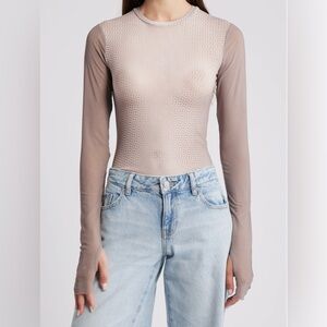 AFRM Kaylee Top in Nude Illusion SZ Medium Sheer Mesh Artsy Trendy NWT